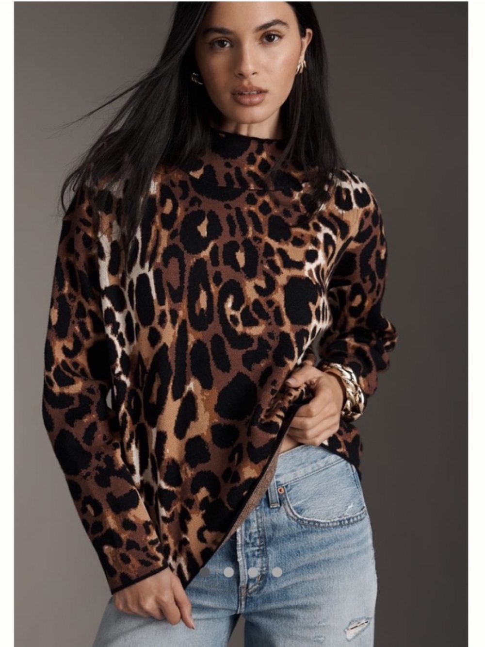 NWOT Anthropologie Cary’s Mock Neck Sweater Maeve Pullover Cheetah Funnel